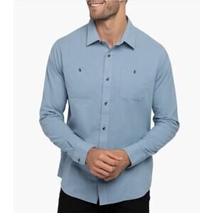 Travis Mathew Cloud Flannel Shirt Men M Faded Denim Button Lightweight Collared